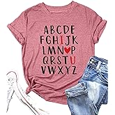 Valentine's Day Shirt Women Alphabet ABC I Love You Printed T-Shirts Teacher Valentine Shirt Tees Tops
