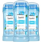 Suave Antiperspirant Deodorant For Women, Invisible, 48hr Odor &amp; Wetness Protection, Fresh, Sensitive Skin Deodorant Solid Stick, 3 Count, 2.6 oz EA