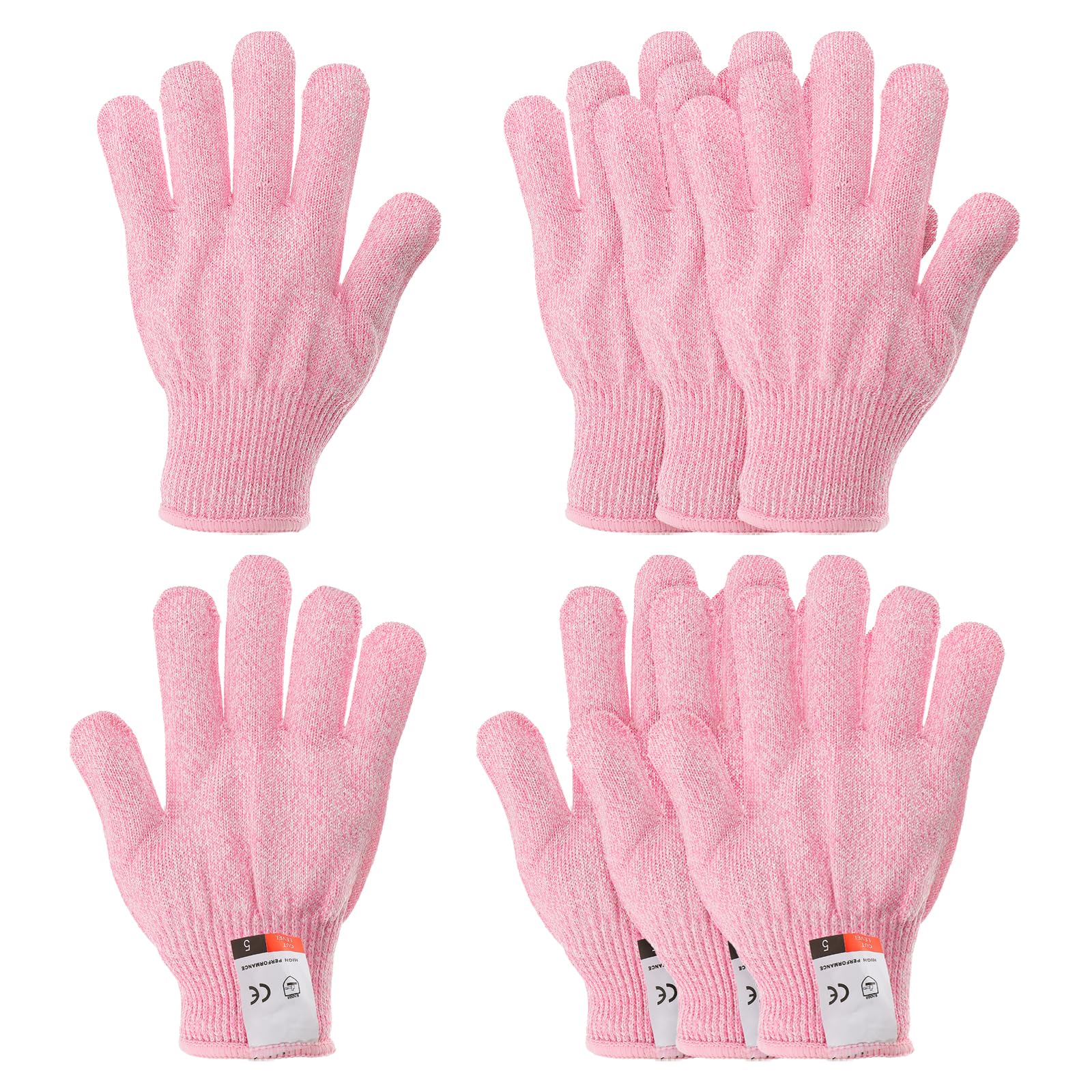PATIKIL Cut Resistant Gloves, 4 Pair Level 5 Protection Anti Cutting Gloves Cut Proof Gloves for Kitchen Wood Carving Working, Extra Large, Pink