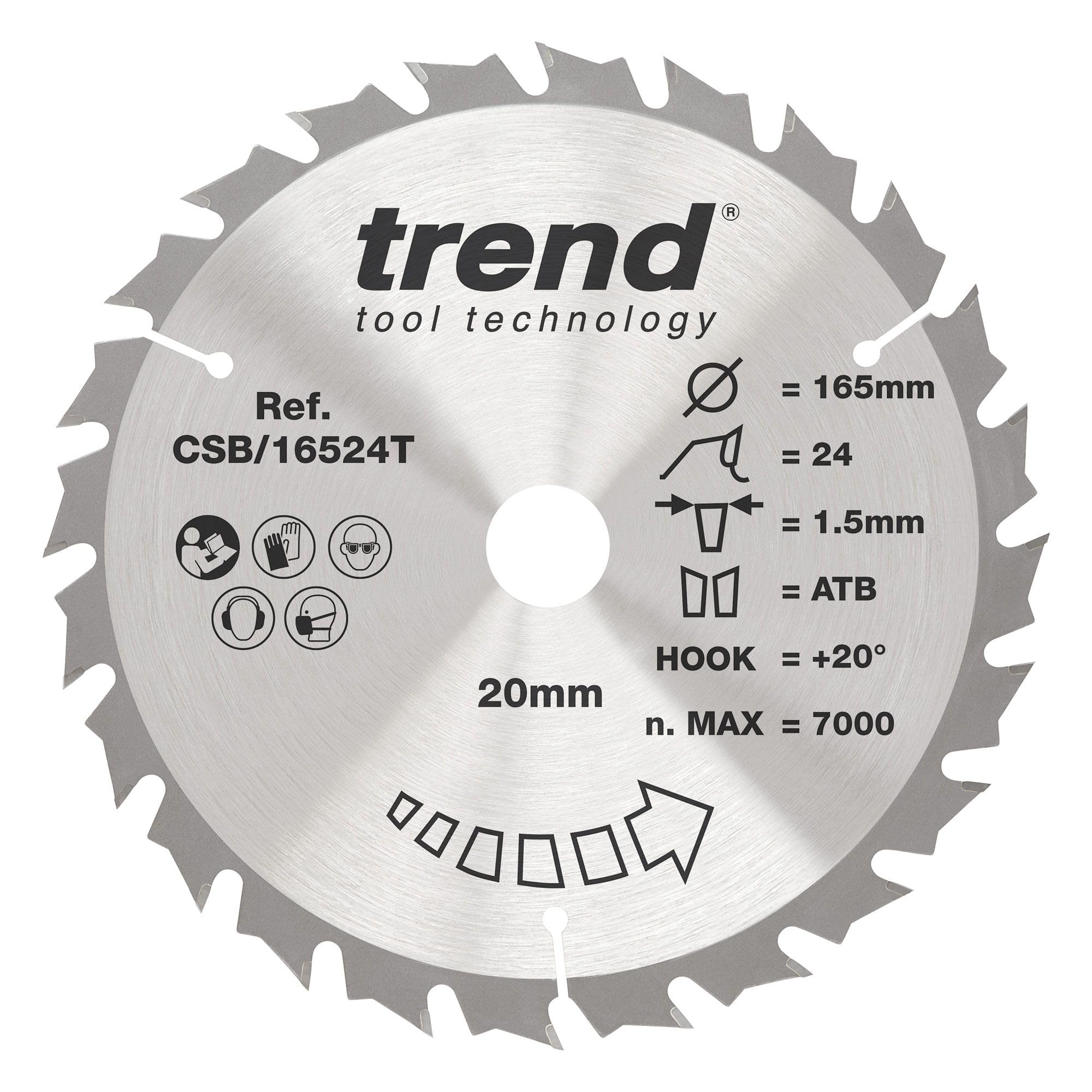 Trend Wood Cordless Circular Saw Blade, 165mm Diameter, 30mm Bore, 24 Teeth, 1.5mm Kerf, +15° Hook, TCT, Medium Finish, CSB/16524TB