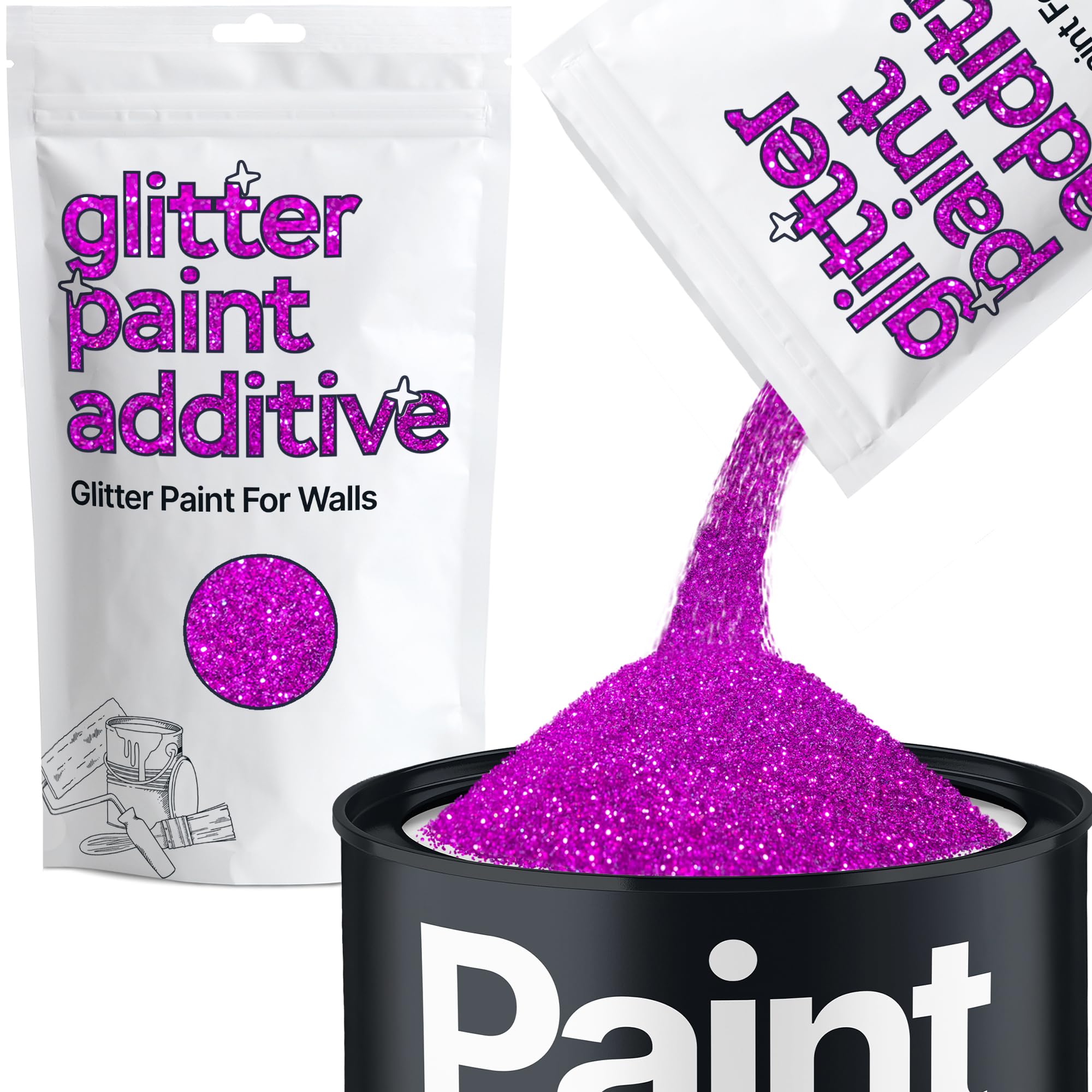 Fuchsia Pink Glitter Paint Additive 100g for Adding Sparkle to Paints & Varnish | Paint Walls Sparkly Add to Emulsion, Acrylic or Lacquer Indoor | Hemway