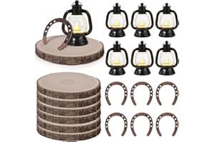 WAYYOGH 18PCS Western Party Decorations Mini Cowboy Centerpieces Lantern with LED Candle Wooden Plate Lucky Horseshoe Table Centerpieces Supplies for Western Cowboy Theme Birthday Wedding Party Favors Decor