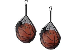 NUOOO Single Mesh Ball Bag with Zipper Pocket, Drawstring Basketball Bag, 12.59 x 13.77 inches, Black, 2 Pack