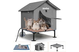 Zooba 20" Heated Cat House for Outside, Waterproof & Insulated Feral Cat Shelter in Winter, Outdoor Pet House Weatherproof with Heater & Elevated Bed, Extra Space for Multi-Cats and Small Dog (Gray)