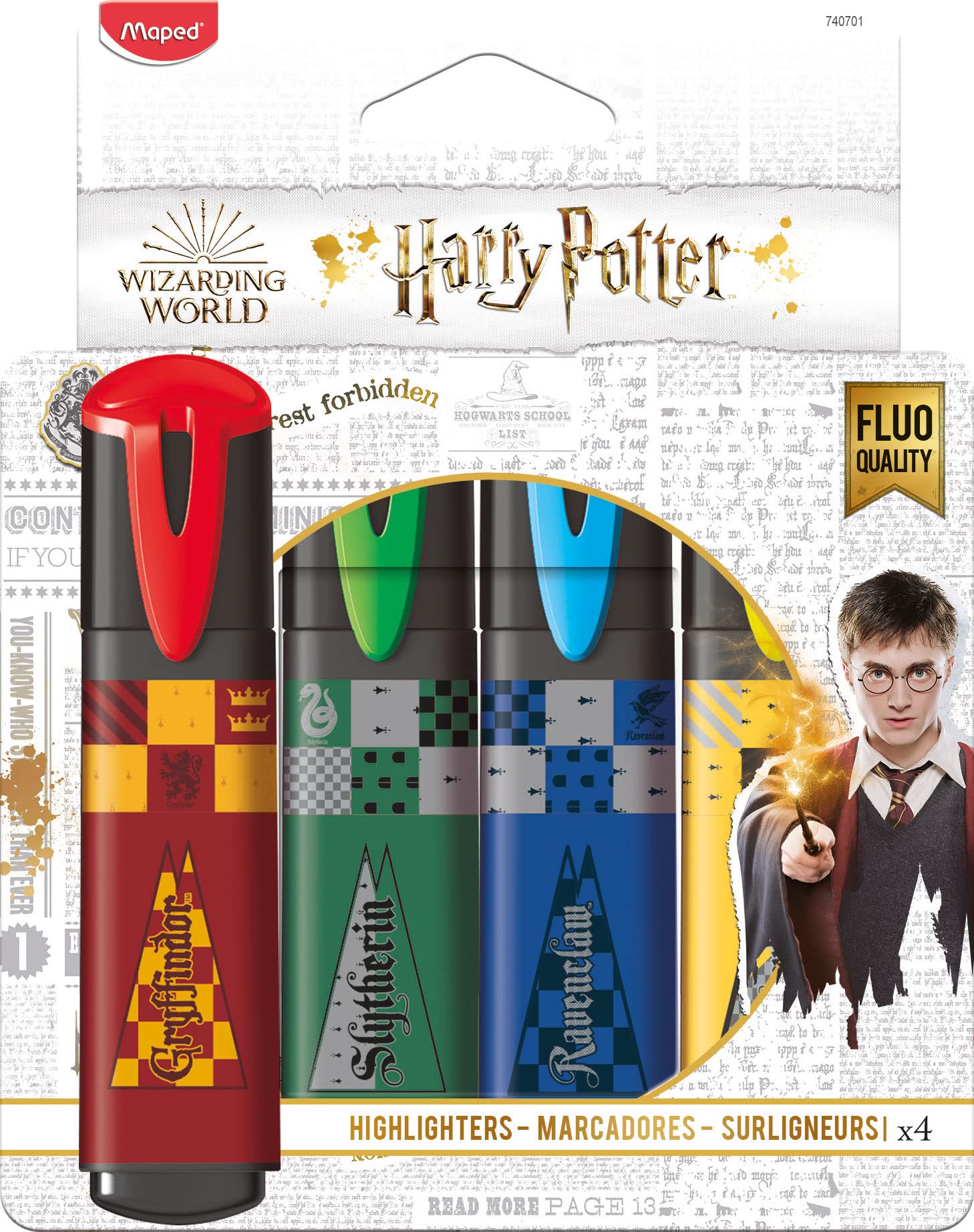 Maped - Harry Potter Highlighters - Marker Pens x4 Colours Featuring Hogwarts Houses Gryffindor, Hufflepuff, Ravenclaw, Slytherin