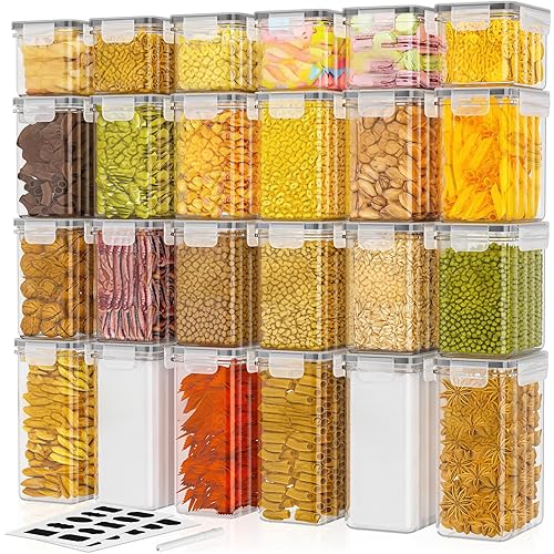 SavvyStor 24 PCS Food Storage Containers, Kitchen Storage, 33.6L BPA Free Pantry Organizers and Storage Plastic Leak-Proof Canisters for Cereal Dry Food, Flour and Sugar Includes 24 Labels & 1 Marker