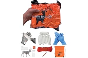 GAMEBAGS-PLUS 5 Pack Game Bags Hunting, Field Dressing Kit, Game Meat Bags for Elk, Deer, Vac Sealed, Cut Resistant Gloves, Trophy Caping Instructions, 6 Back Country Essentials