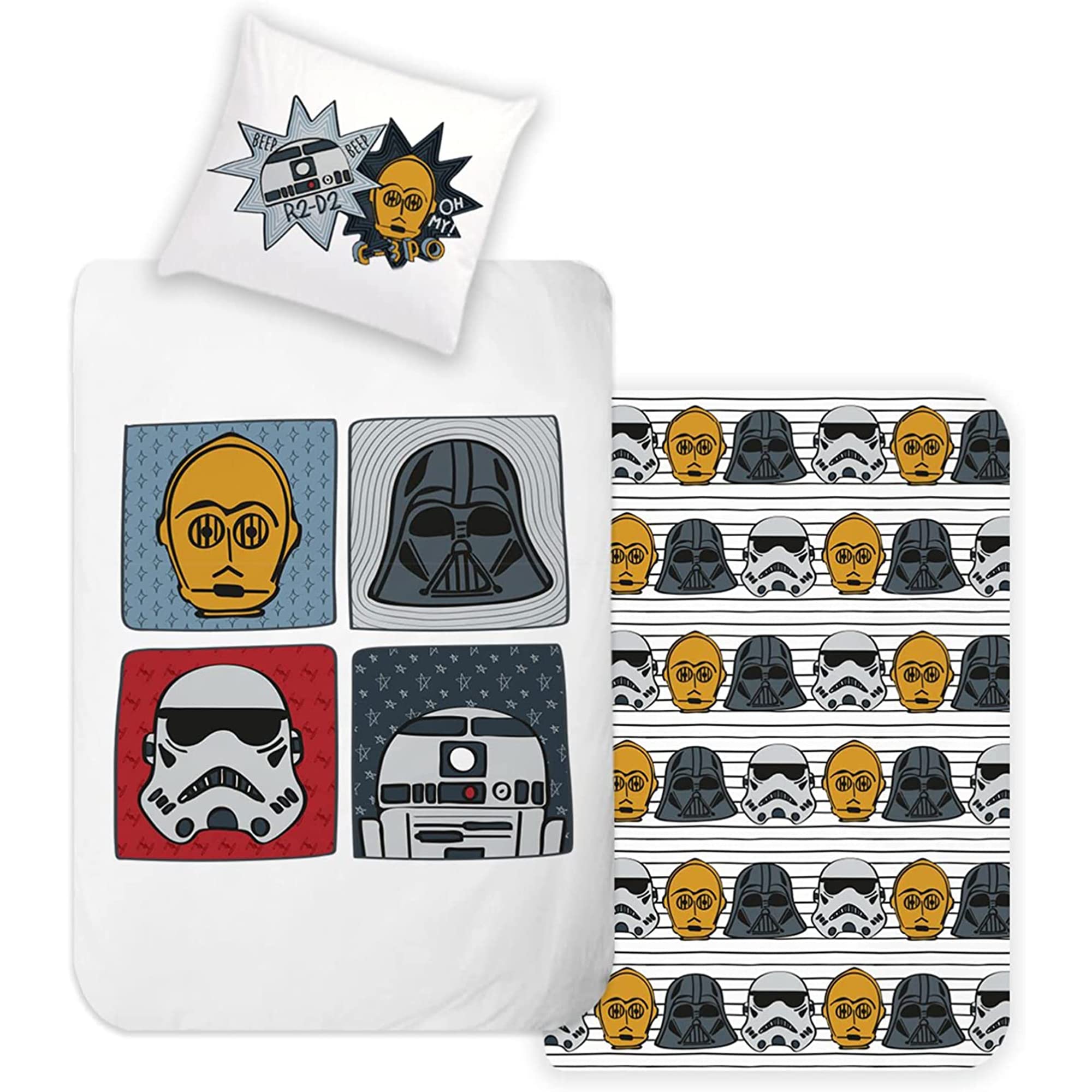 Disney Home Star Wars Reversible Bed Linen Set, 135 x 200 cm, Pillowcase 80 x 80 cm, Super Soft Renforcé 100% Cotton, 2-Piece Star Wars Bed Linen, Soft and Comfortable on the Skin