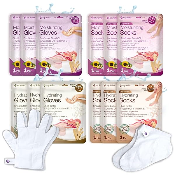 EPIELLE HYDRATING & MOISTURIZING GLOVES & SOCKS COMBO, 12 PAIRS HAND AND FOOT MASKS FOR DRY HANDS AND DRY FEET, CRACKED HEELS, KOREAN SKINCARE, SKINCARE GIFTS, SPA GIFTS