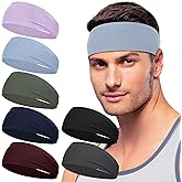 Sport Headbands for Men - 7 Pcs Sweat Absorbent Running Headband for Fitness Workout Running Rugby Baseball Yoga High Intensity Interval Training, Unisex Sweatband for Both Men and Women