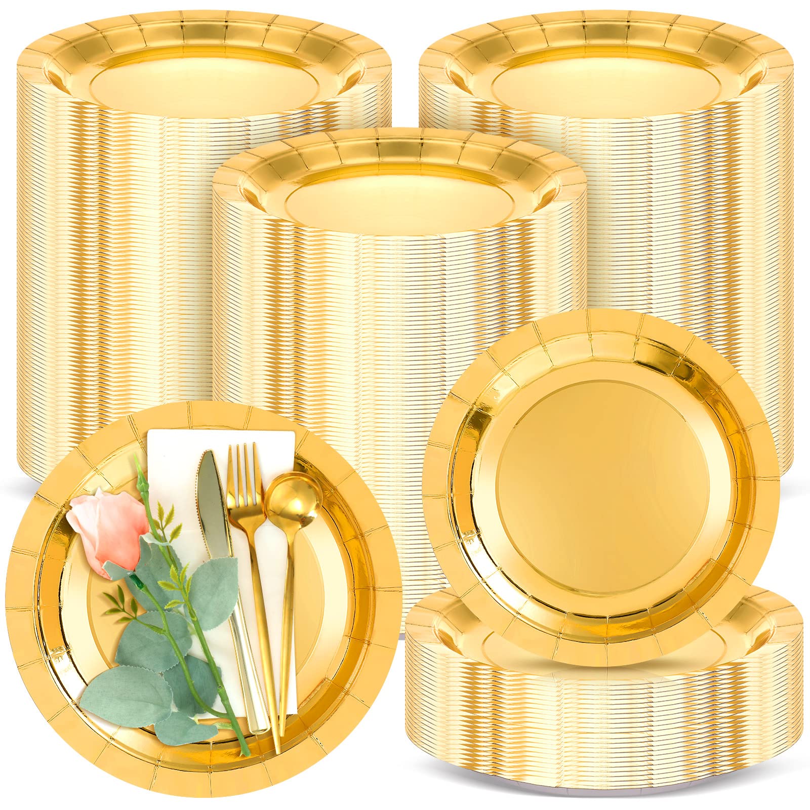 Photo 1 of Patelai 120 Pcs Paper Charge for Dinner Plates Bulk 13 Inch Disposable Charger Plates Table Serving Tray Heavy Duty Paper Cardboard Chargers for Wedding Birthday Party Table Setting (Gold)