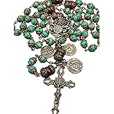 Lourdes Fatima Jude Raphael Turquoise Jasper Vintage Bronze Rosary