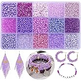 GorgGorho 15 Color 4mm Small Assorted Glass Seed Beads,3mm Bugle Beads Friendship Bracelet Kit,2mm Tiny Tube Bead for Jewelry Making(Purple)