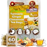 TOG999, 60 Bags Premium Turmeric Ginger Cinnamon Tea. Upgraded Version. Improve Digestion, Support Brain, Weight, Skin and Sleep. Eco-Conscious Tea Bags. No Sugar, No Caffeine, No Gluten, Vegan.