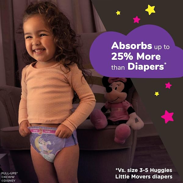 PULL-UPS GIRLS’ NIGHT-TIME POTTY TRAINING PANTS, SIZE 5T-6T OVERNIGHT TRAINING UNDERWEAR (46-60 LBS), 44 CT