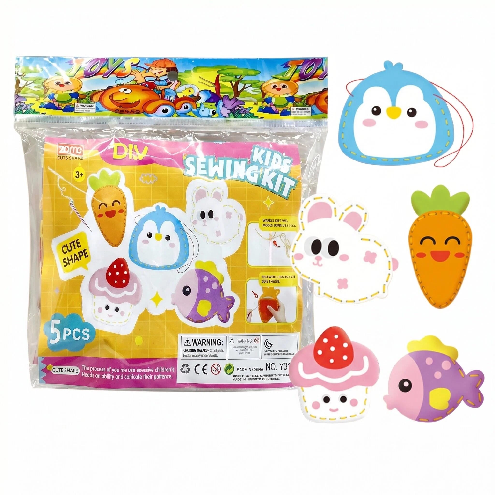 6 Pcs Kids Sewing Kit, Sewing Kit for Kids Ages 8-12, Children's Handmade Felt Fabric, Sewing Pleasure, First Sewing Kit for Girls Age 4-7, Sewing for Children, Fun Educational DIY Craft Set for Begin