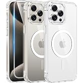 FNTCASE for iPhone 15 Pro Case Compatible with Magsafe Clear Phonecase | Screen Protector, Military Grade Drop Protection, Slim Magnetic Phone Cases, Shockproof Bumper, Transparent Cell Cover