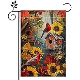 Cardinal Red Bird Birdhouse Garden Flag for Outside 12x18 Inch Double Sided Fall Farmhouse Sunflower Yard Flag Home Decorations