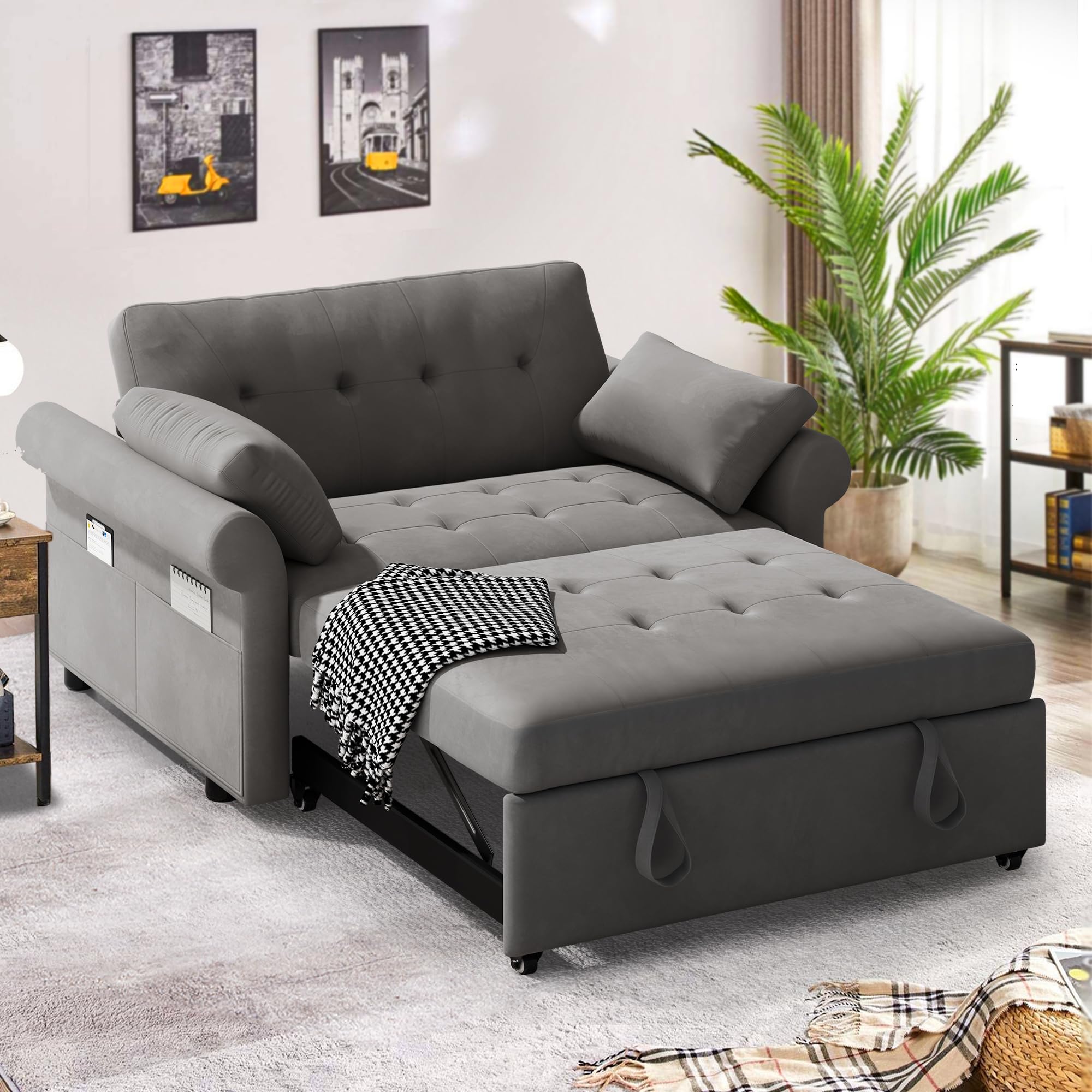 DWVO Sleeper Sofa Bed 3-in-1 Convertible Couch with Pullout Bed, 55 ...