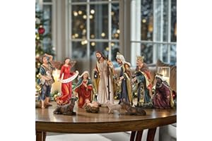 Ultym 12.5in Nativity Scene Figurines, 12-Piece Nativity Sets & Figures, Christmas Tabletop Nativity Scenes Indoor, Xmas Statue Ornament Add Peace & Joy to any Home Office Church Decor, Graceful Color