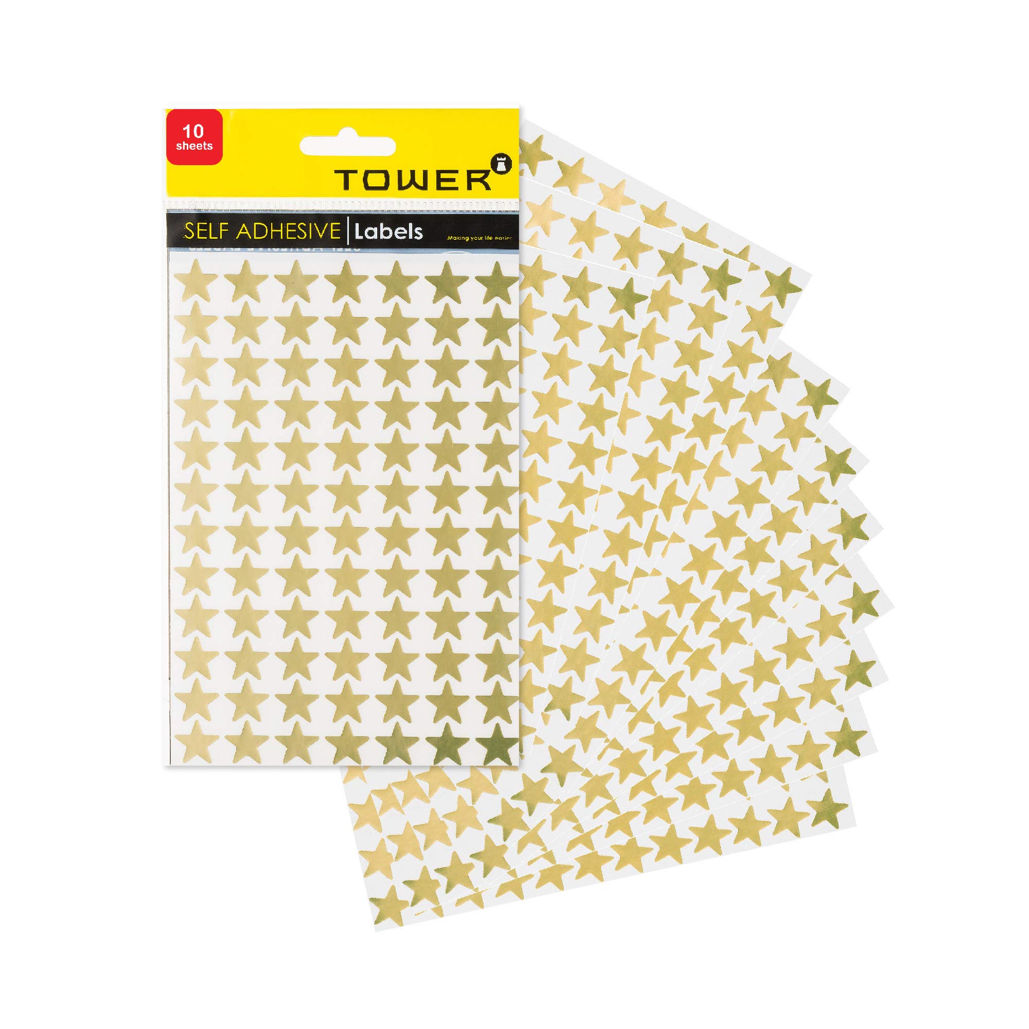 Tower Gold Star Reward Sticker Sheets- 840 Stickers in 14mm Diameter for Rewarding Kids, Decoration & Scrapbooking