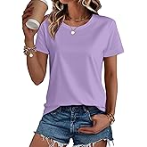 SMENG Women's Cotton Crewneck T-Shirts Short Sleeve Basic Solid Color Tee Classic-Fit Shirt Breathable Comfy Summer Top