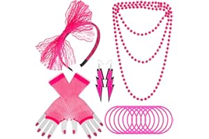 Tudniky 80s Outfit for Women, Fancy Dress Costume Accessories Lace Headband Earrings Fishnet Gloves Necklace Bracelet for Women 80s Themed Party