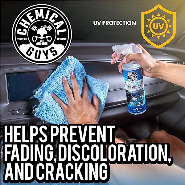 CHEMICAL GUYS TOTAL INTERIOR CLEANER & PROTECTANT INTERIOR CLEANER, CLEANS & PROTECTS LEATHER, VINYL, PLASTIC, RUBBER, GLASS WITH A STREAK-FREE FINISH — CARS, TRUCKS, SUVS, RVS, 16 OZ