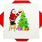 GREENHANDSHAKE Christmas Quilling Card 3D Collection - Unique Dedicated Handmade, Design Greeting Card for all occasion (Santa Claus Decorating a Christmas Tree)