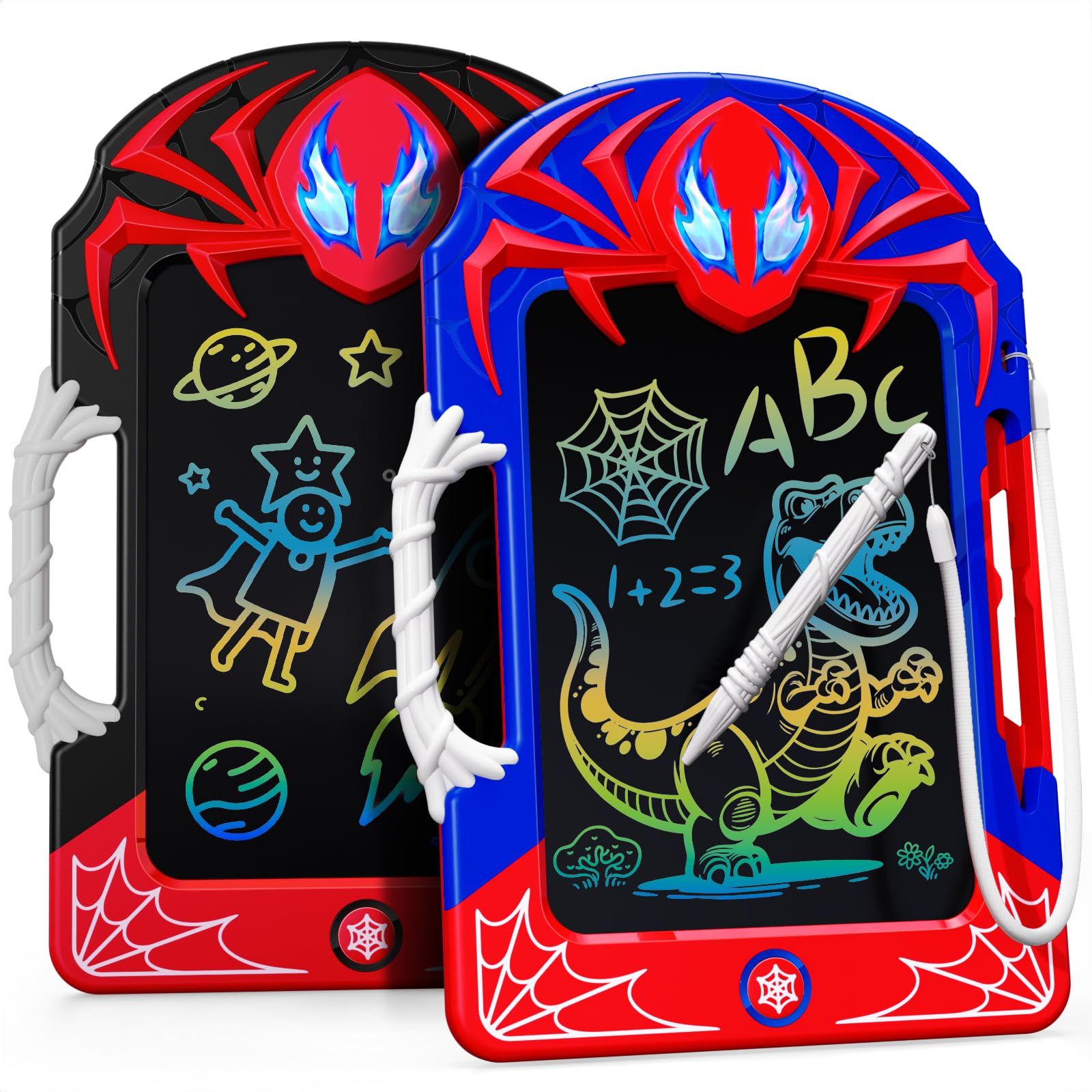 LCD Writing Tablet 2 Pack–Red & Blue Hero Styles with Web Stylus & Grip, Colorful Doodle Board Drawing Pad Toy Gift 3 4 5 6 7 8 10 11 12 Year Old Boys Girls Toddler Age 3-4 4-6 6-8 8-12 Birthday Gift