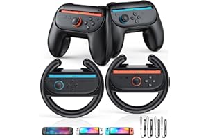 2 PCS Hand Grips for Joycon2/1 and 2 PCS Steering Wheel Hand Holders for Nintendo Switch 2/Switch1/OLED Controller, Ergonomic