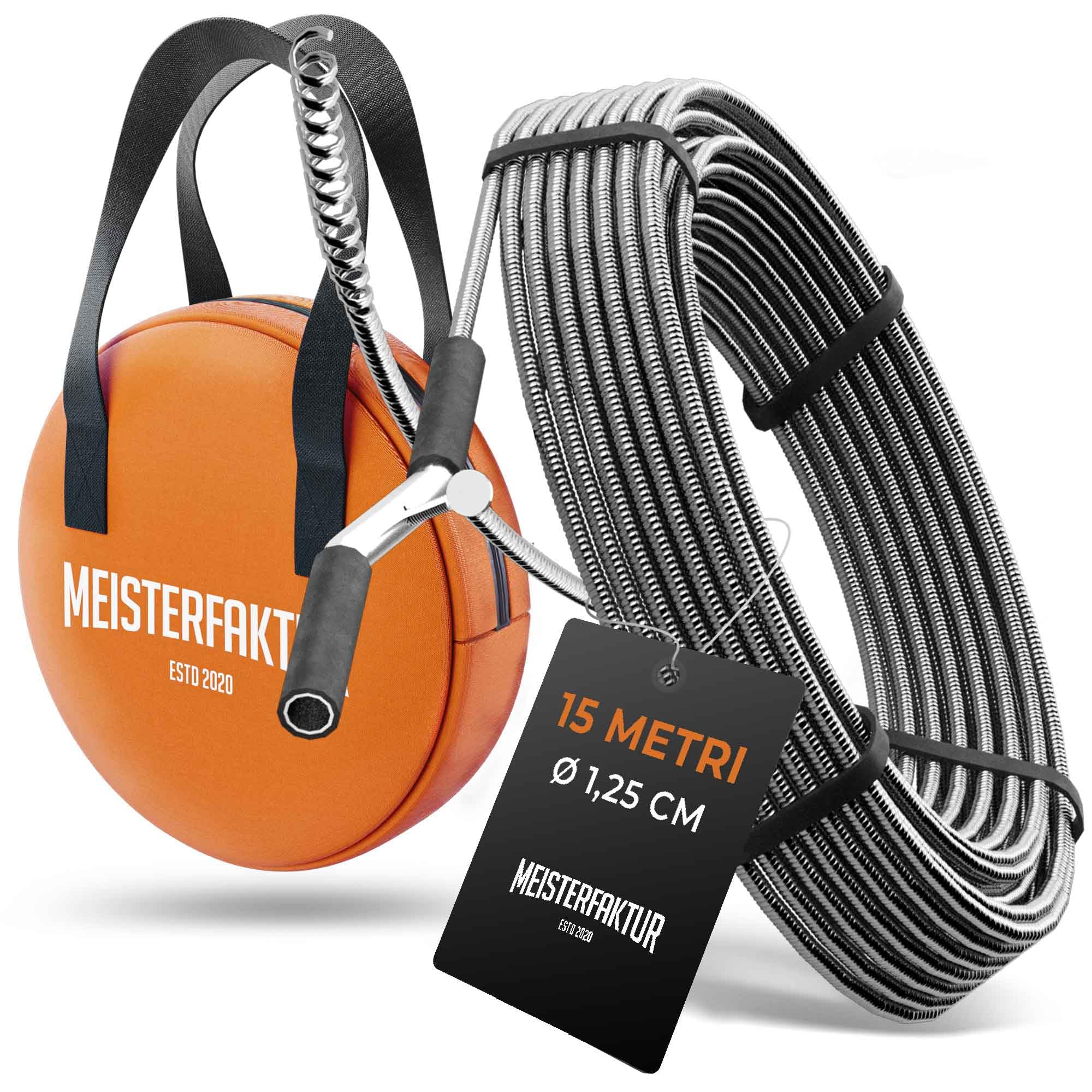 Meisterfaktur Plumbing Spiral 3.0 [15 m] - Extra Long - Ideal Drain Spiral for Environmentally Friendly Pipe Cleaning - The Pipe Spiral for Real DIY (15 Metres - 1.25 cm)