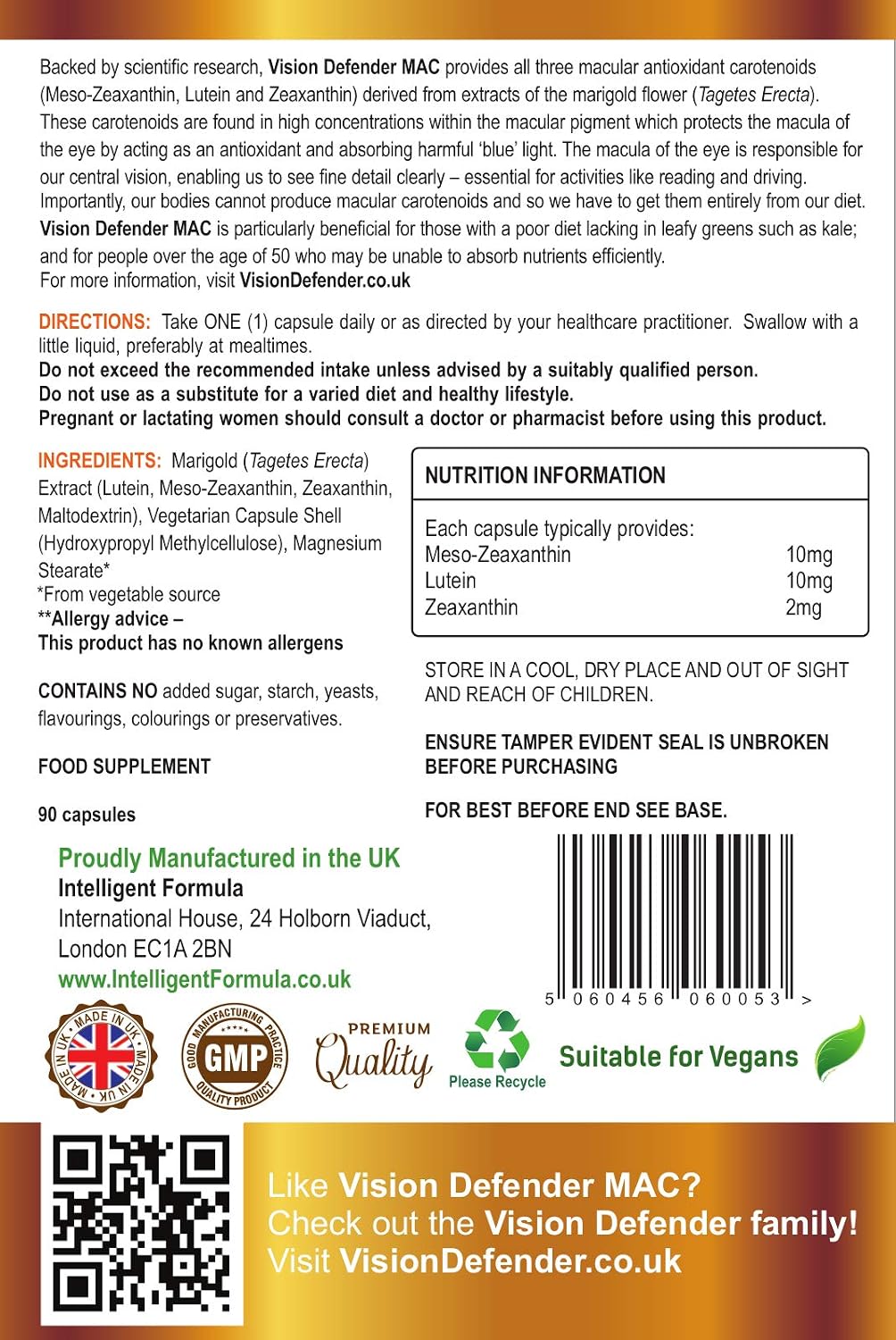Vision Defender MAC Eye Vitamins Supplement, Triple Carotenoids: Lutein 10mg, Zeaxanthin 2mg & Meso-Zeaxanthin 10mg - Image 4