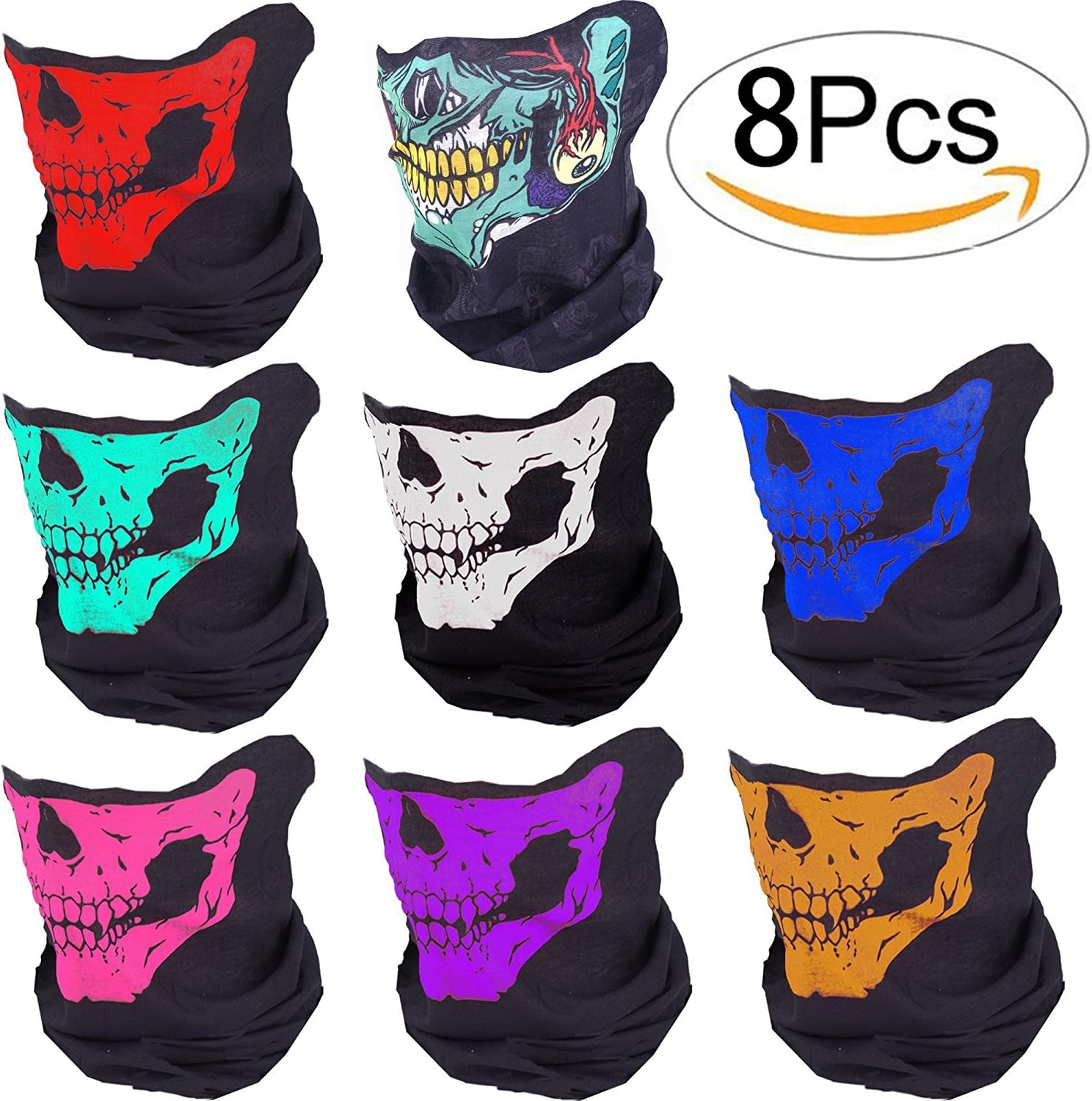 Lyxuan Motorcycle Face Masks, Skull Bandana Mask, Dust-proof Windproof Skull Half Face Mask for Cycling, Hiking, Camping (Set of 8 Color)
