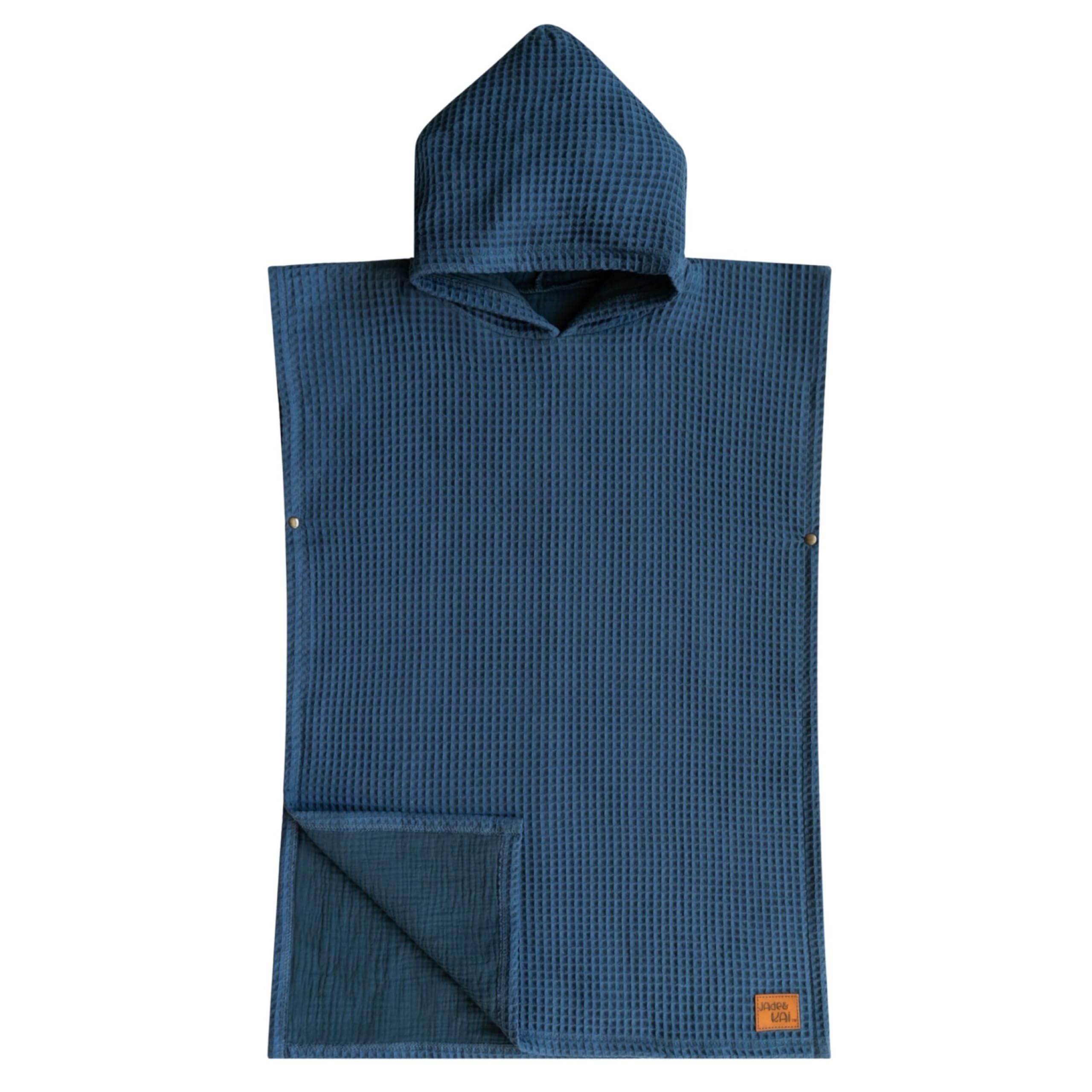 Photo 1 of Jade&Kai Hooded Towel for Adults | Snaps into a Poncho | Organic Cotton Waffle | Lighweight and Absorbent | Bath, Beach, and Pool | Match with Child | Multiple Colors (January Aqua, Adult Large)