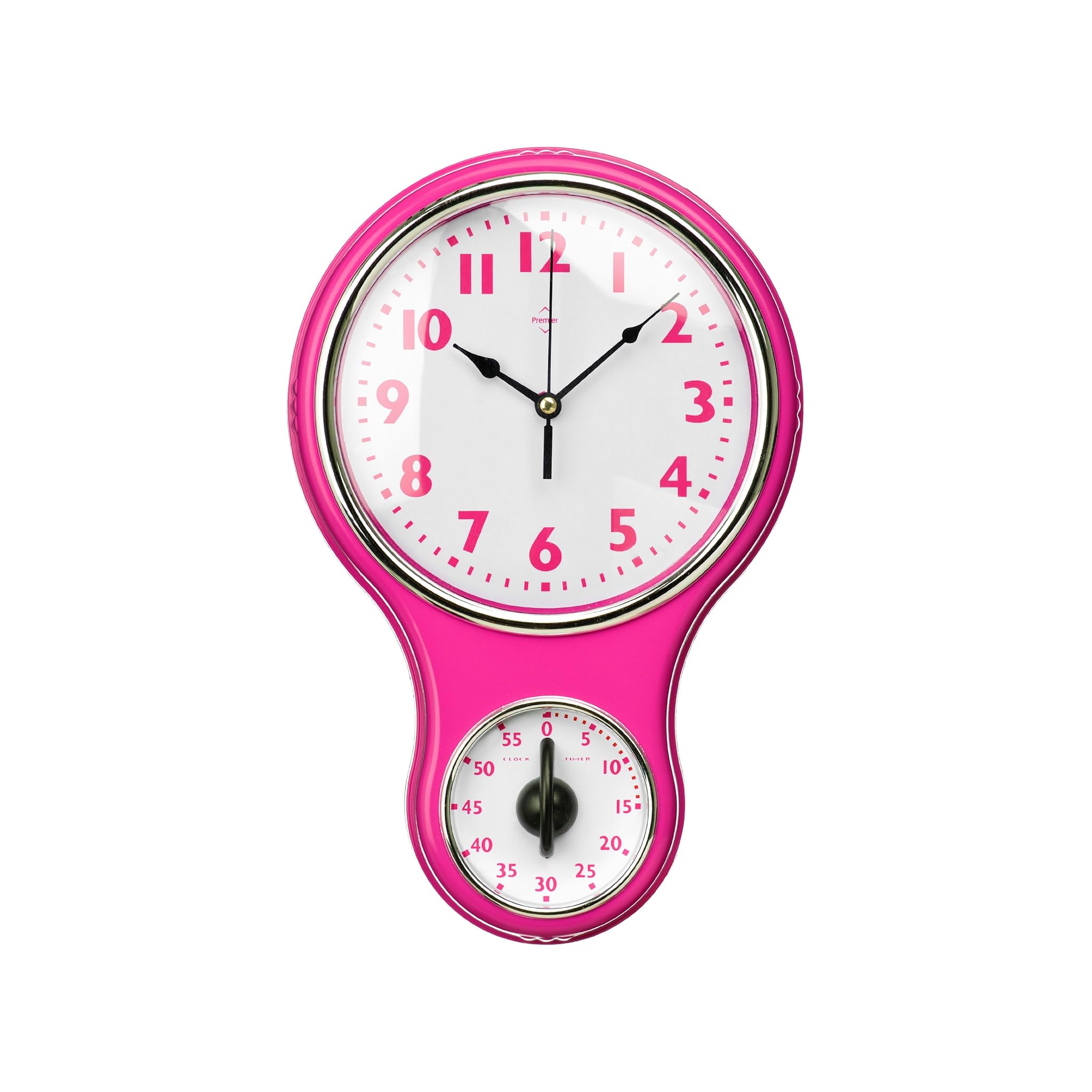 Premier Housewares Hot Pink Wall Clock with Timer Dial