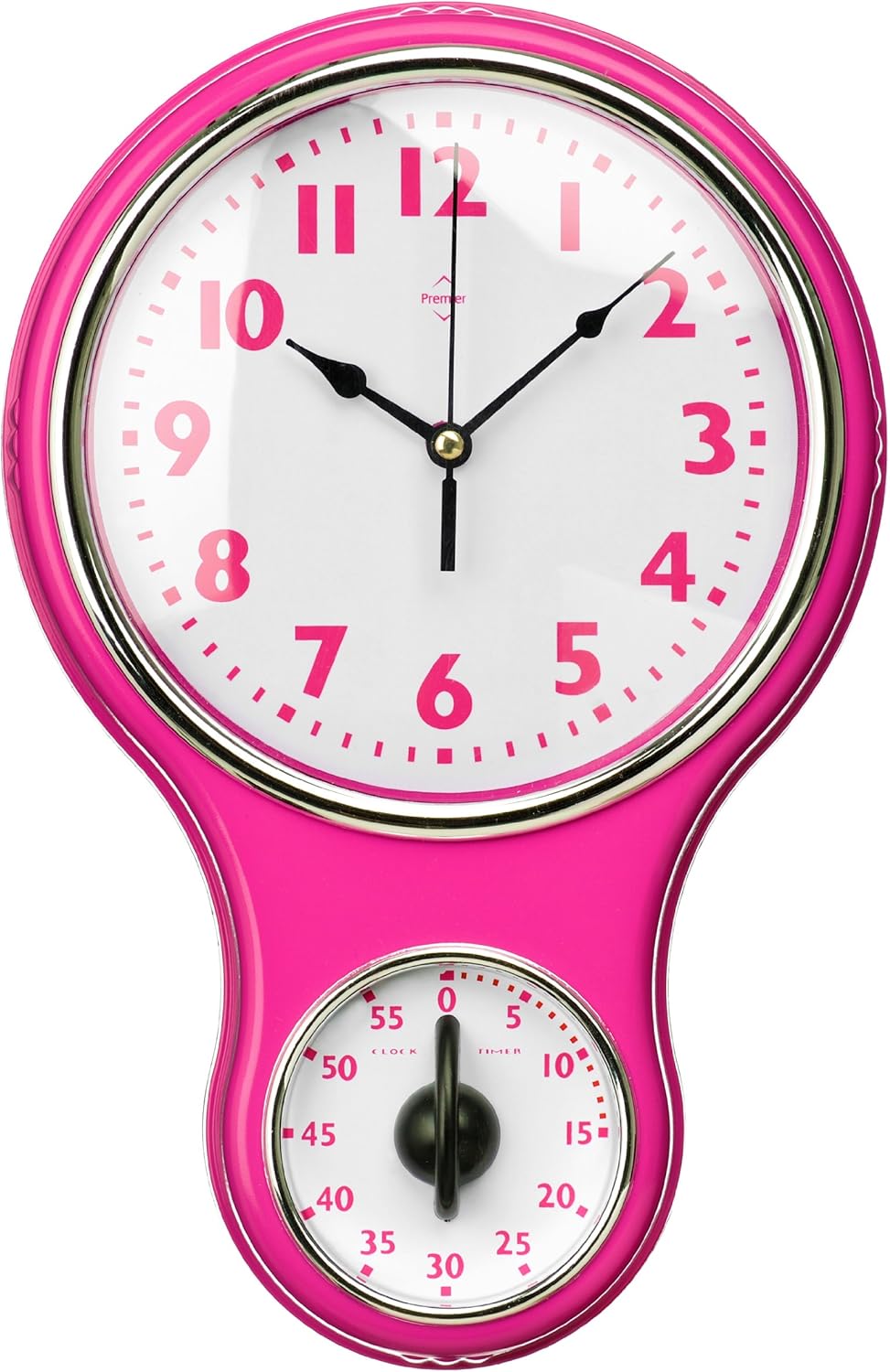 Premier Housewares Hot Pink Wall Clock with Timer Dial
