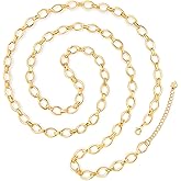 Aobei Pearl 18K Gold or Platinum Long Chain Necklace for Women Chunky Statement Chain Link Necklace Adjustable Geometric Open Chain Layering Jewelry