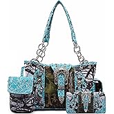 Western Style Camouflage Purse Buckle Tooled Floral Conchos Country Studs Crossbody Handbag For Women Shoulder Bag Wallet Set | Concho Buckle, Tooled, Floral, Country, Studs