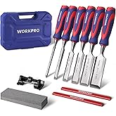 WORKPRO 10-Piece Wood Chisel Set for Woodworking, Cr-V Bevel Edge Chisels (1/4", 1/2", 3/4", 1", 1-1/4", 1-1/2") with Sharpening Stone, Honing Guide, Carpenter Pencils &amp; Storage Case