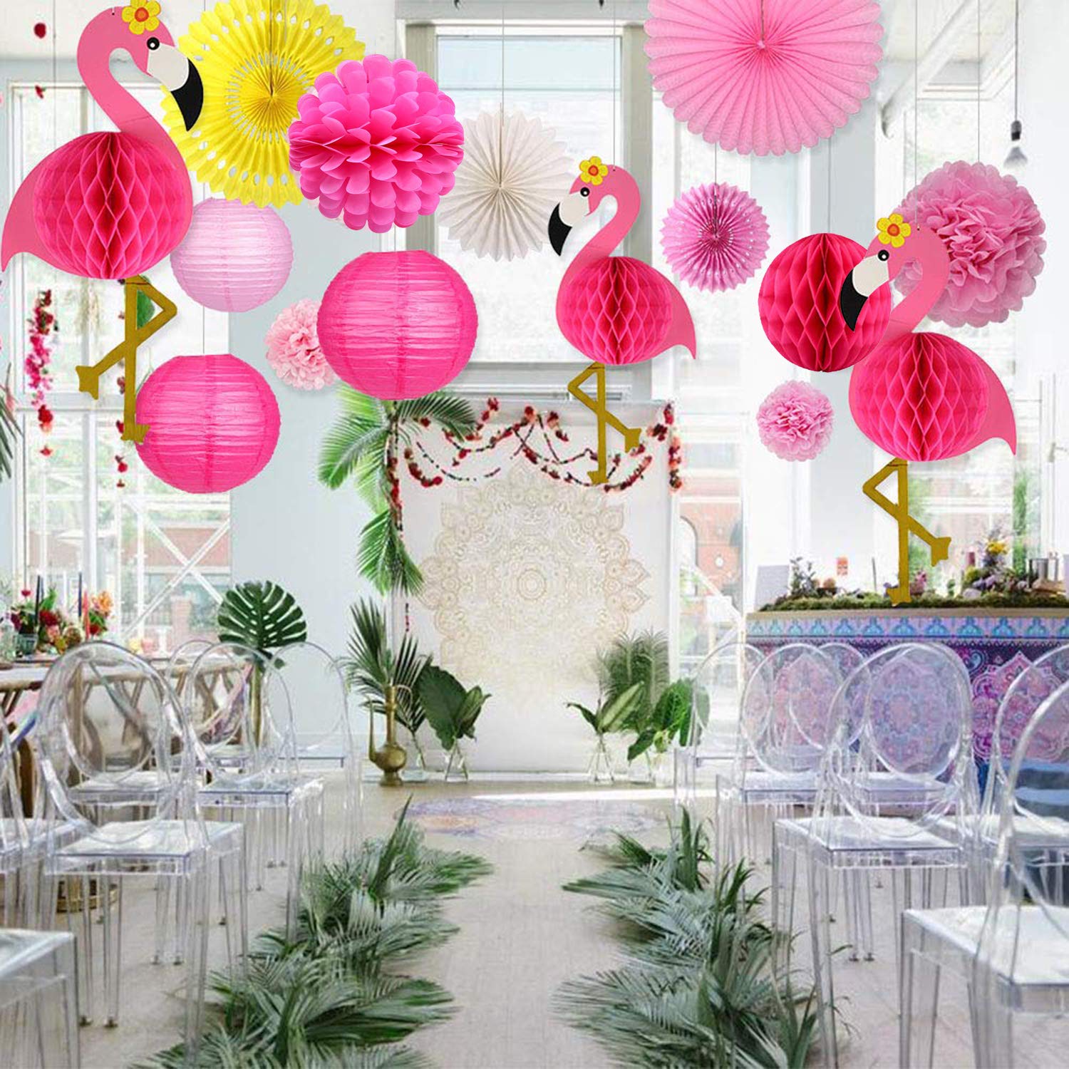 Sayala Pink Flamingo Party Honeycomb Decoration Tissue Paper Pom