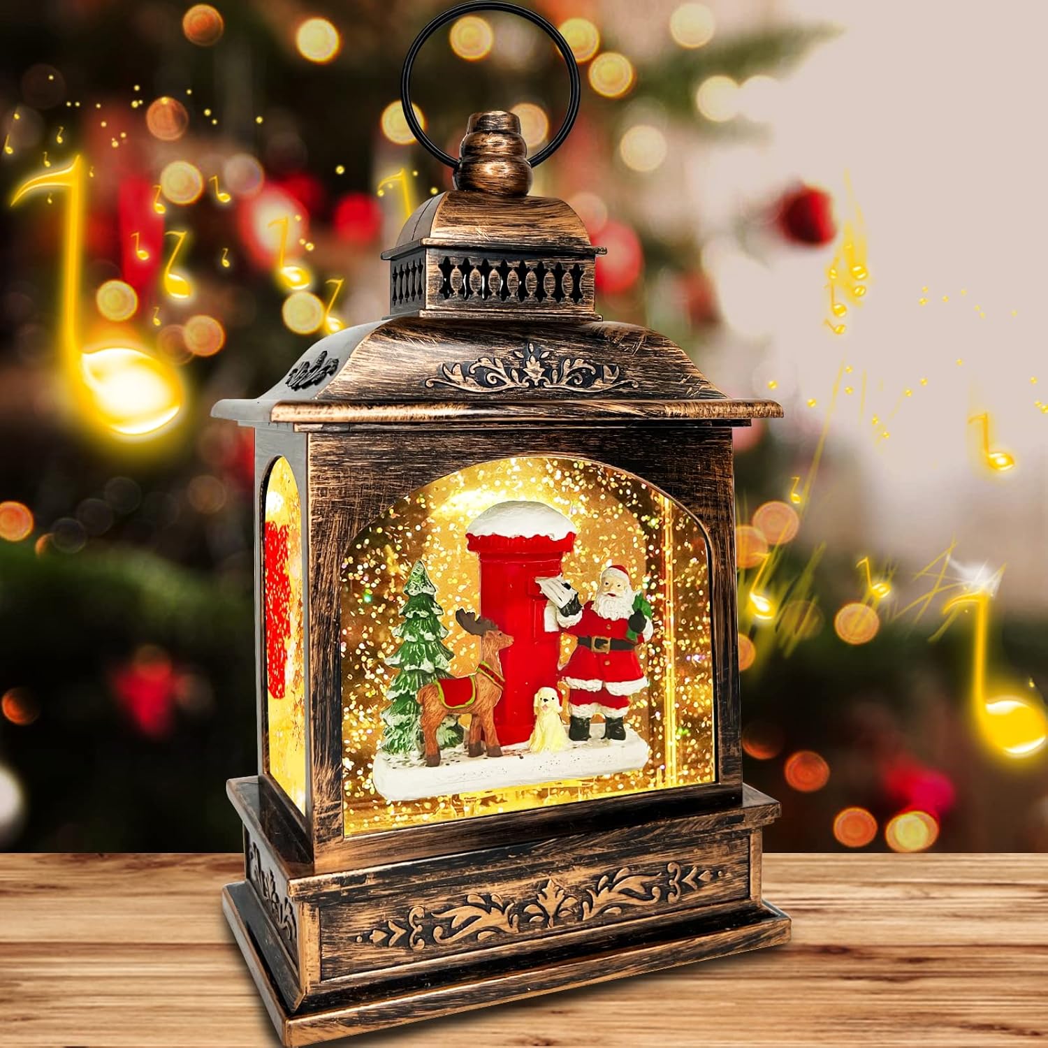 Snow Globes - TURNMEON Christmas Snow Globe Lantern Decoration Timer 8 Musical Singing Lighted Water Glittering Santa Elk Lantern Snow Globes USB or Battery Powered Christmas Decoration Indoor Home Decor Gift