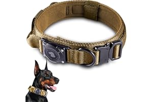 ODOKELE 2025 Upgrade Waterproof AirTag Dog Collar, Military Tactical Dog Collar with AirTag Holder, Comfortable Control Handle and Metal Buckle, GPS Dog Collar Holder for Medium to Large Dogs (Khaki,L)