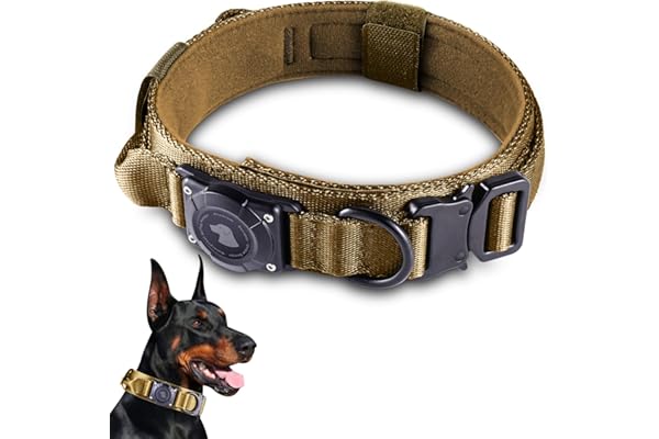 2026 Upgrade Waterproof Tactical AirTag Dog Collar, Built in AirTag Holder | Comfortable Control Handle, Quick Release Metal