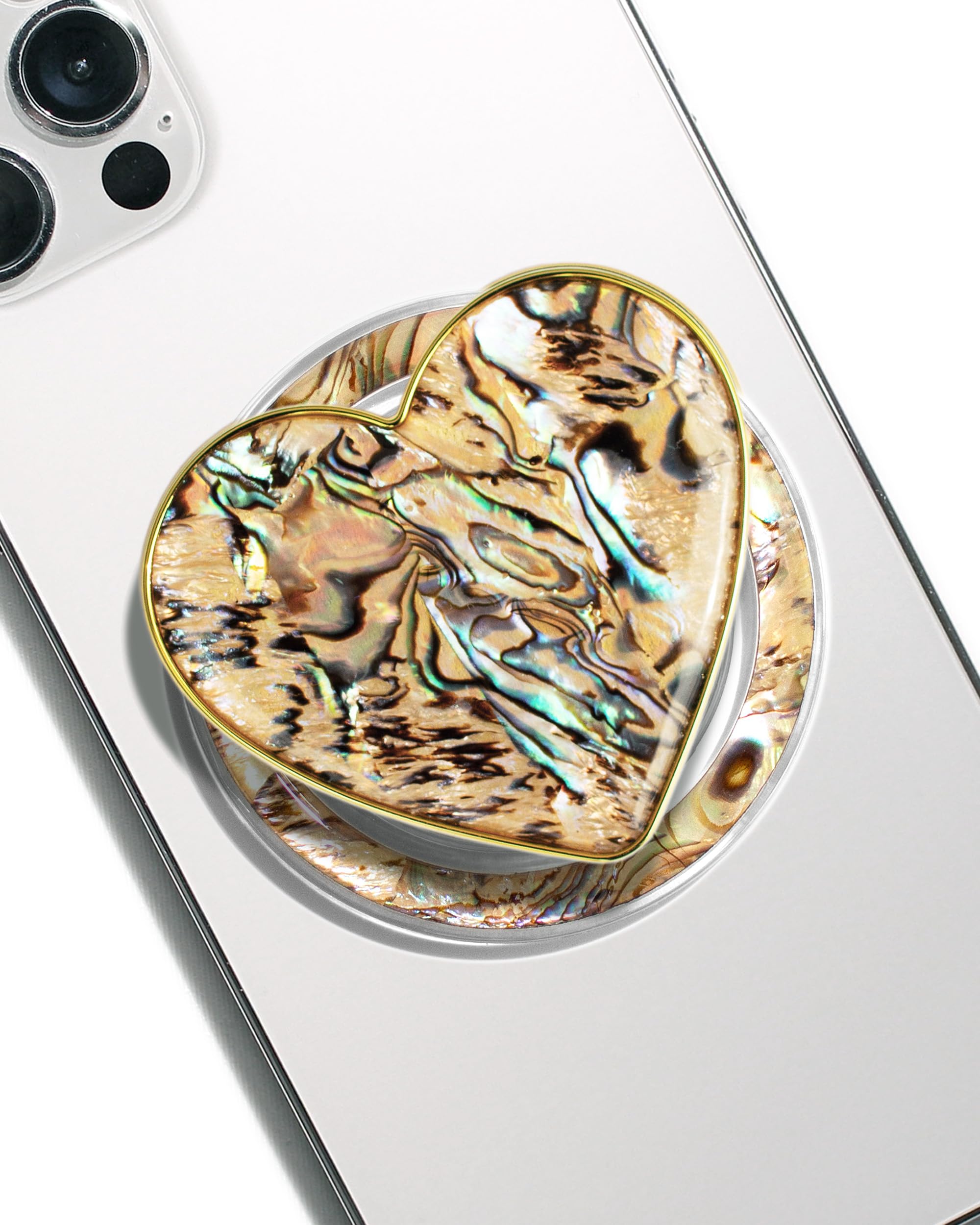 Photo 1 of OnTheGrip Cute Natural Seashell Design Heart Shape Collapsible Mobile Phone Grip Stand Holder for Smartphone Tablet Cell Phone Accessory (Leopard)