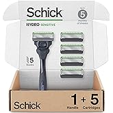 Schick Hydro Sensitive 5-Blade Razors for Men, 1 Handle &amp; 5 Refills | Mens razors for sensitive skin, 7 hydrating gel pools, Protective guards reduce irritation, Flip-back precision edging tool