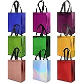 cabzymx 18 Pcs Multicolor Small Gift Bags Bulk, 8 x 3.9 x 9.8 In Glossy Non-woven Party Bags with Sturdy Base, Reusable Goodie Bag for Birthday, Wedding, Party, Holiday- 9 Colors