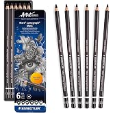 STAEDTLER Mars Lumograph Black Drawing Pencils Set: 6 Pack &ndash; Carbon Blend for Deep Black Tones, Professional Artists Pencils, 8B&ndash;HB Grades, Storage Tin, For Sketching, Shading &amp; Fine Art Drawing