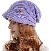 Womens Winter Beanie Hat,Fleece Lining Warm Knitted Slouchy Beanie Hats Cap with Visor