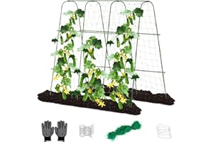 Lalahoni Cucumber Trellis, 65" X 65" Metal Garden Arch Trellis Climbing Plant Outdoor Support for Vine Fruits Flowers Vegetables Peas Beans Squash Cucumber Tomato Raised Bed, with Netting, Lightweight